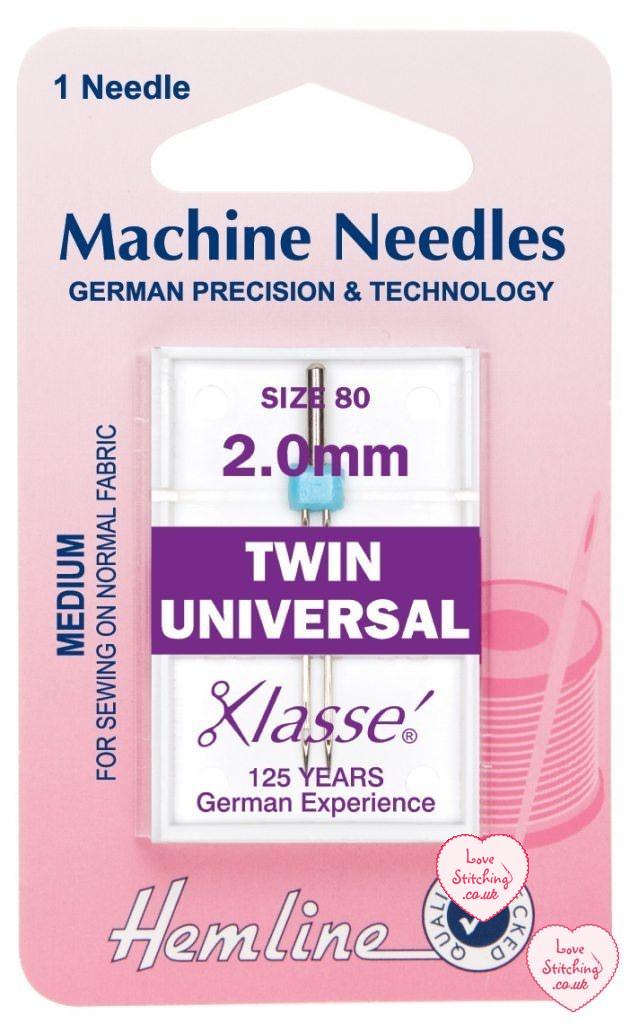 Hemline Twin Universal Machine Needles 80/12 - 2.0mm